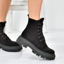 Cizme negre de piele intoarsa de dama Jana black velvet