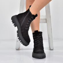 Cizme negre de piele intoarsa de dama Jana black velvet