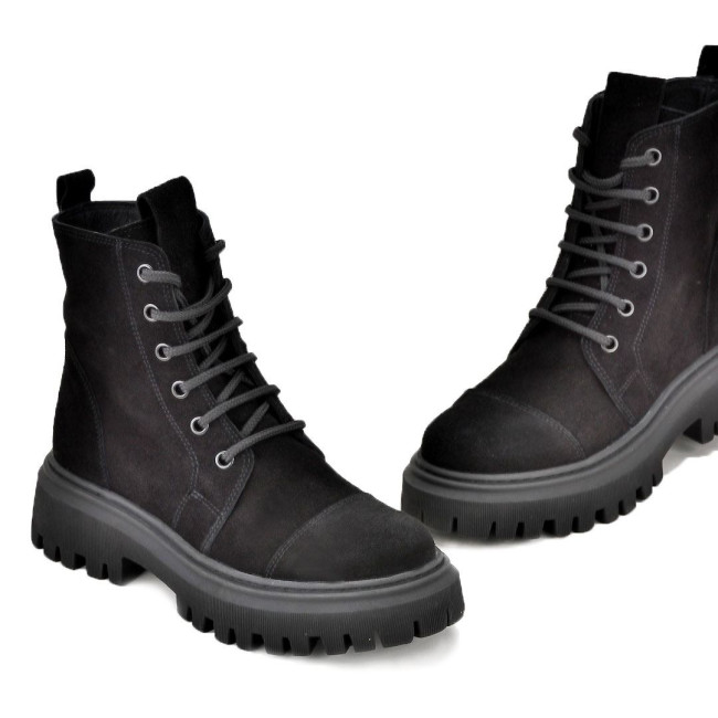 Cizme negre de piele intoarsa de dama Jana black velvet