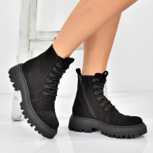 Cizme negre de piele intoarsa de dama Jana black velvet