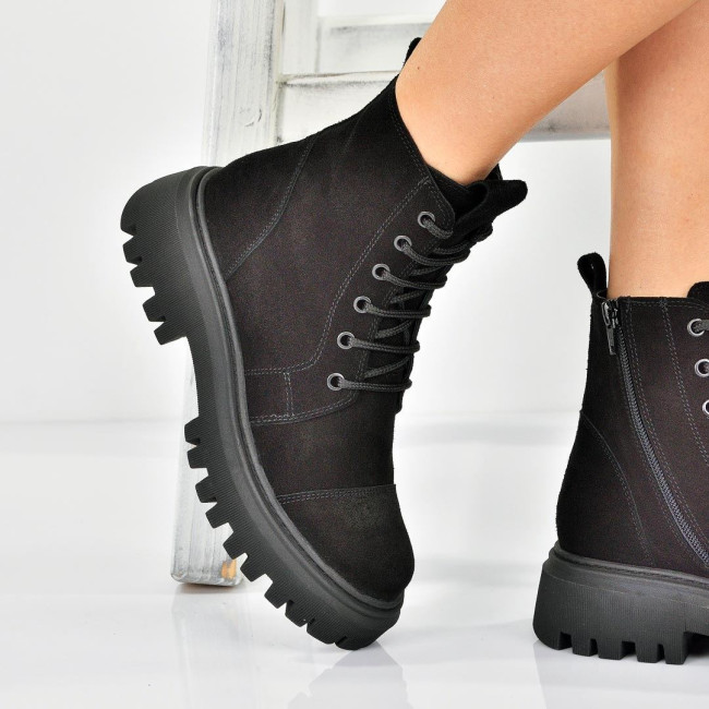 Cizme negre de piele intoarsa de dama Jana black velvet